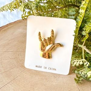 I Love You Pin Sign Language ASL Gold Hand ILY